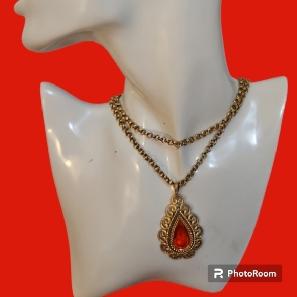 VTG Avon 1973 Granada Double Chain Victorian Crystal Teardrop Pendant Necklace - Picture 1 of 7
